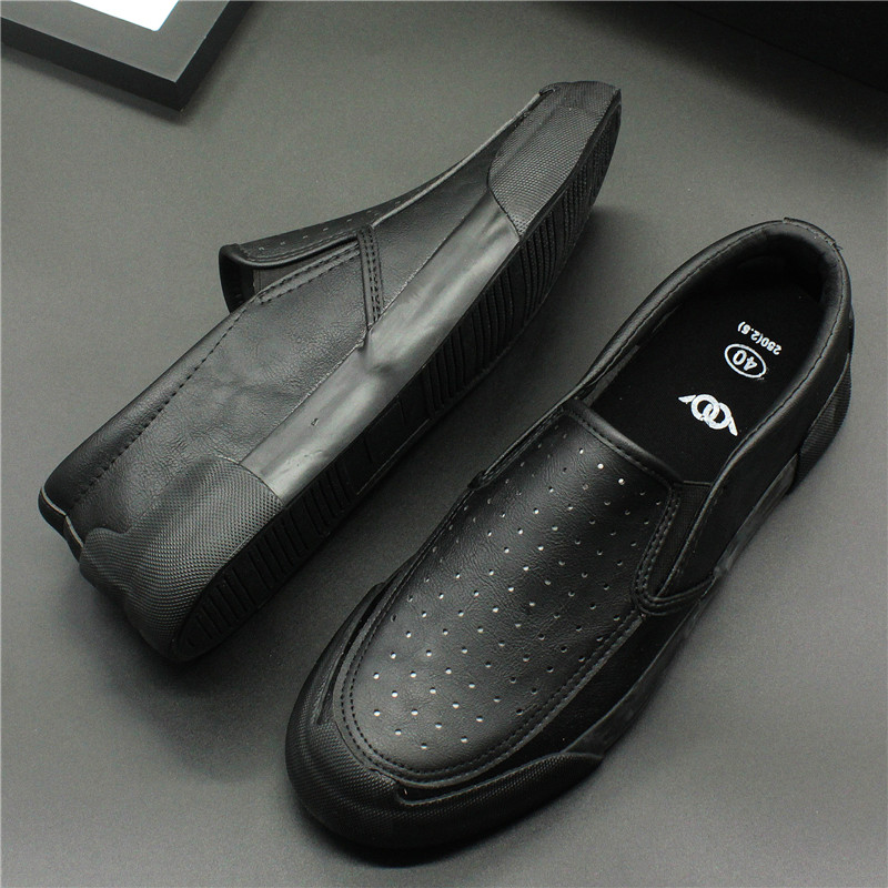 2020 summer new slip-on casual leather shoes hollow breathable sandals low top men's shoe covers foot hole eye sandals