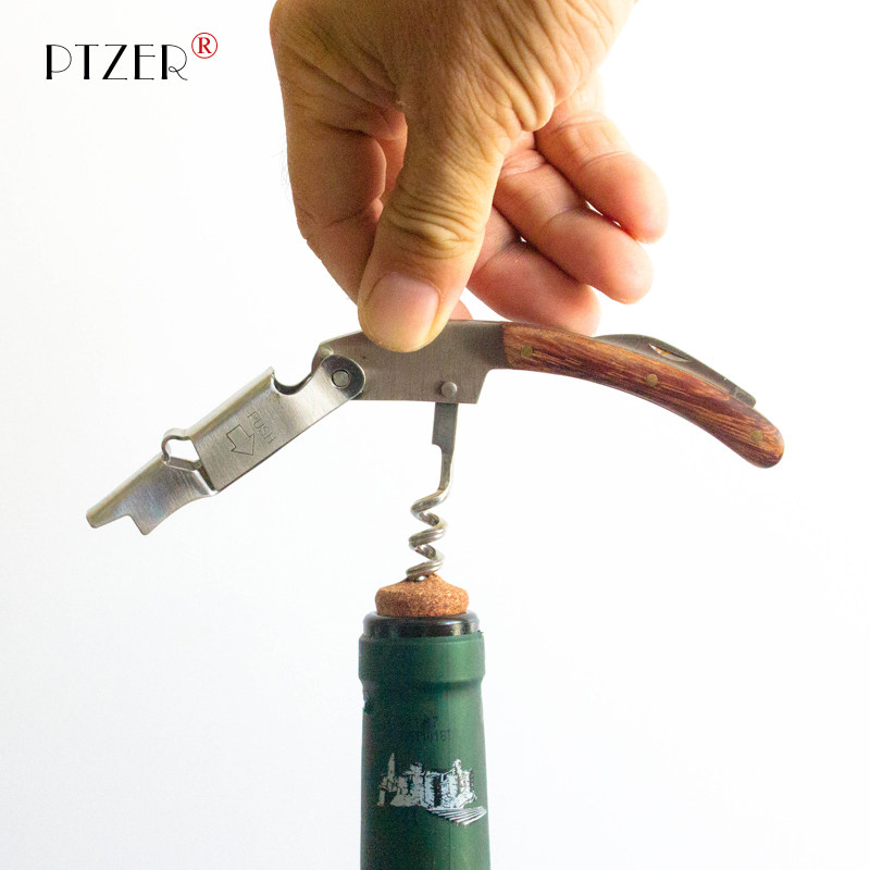 PTZER red wine corkscrew seahorse solid wood handle starter wine serving leather case Waiters Friend
