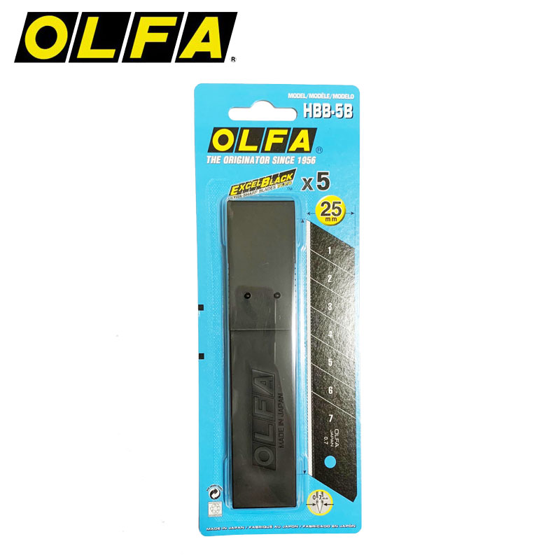 Japanese original imported OLFA Ailihua HBB-5B black sharp blade 25mm utility knife blade black blade thickened type 0 7mm industrial multipurpose wallpaper cutting paper beautiful sewing heavy duty blade