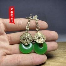 Antique antique collection Qing Dynasty old jade jade ice seed egg surface ring surface old silver inlaid earrings earrings full silver earrings