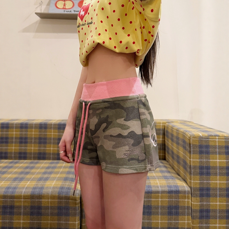 X Is Not a Good Person American-Style Camouflage Shorts for Women, New Summer A-Line Pants, Versatile Patchwork Casual Drawstring Hot Pants