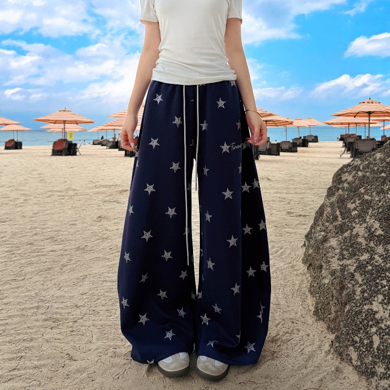 X Is Not a Good Person American Street Style Star Casual Pants for Women New Double Waistband Design Lazy Versatile Scimitar Pants