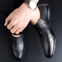 Tide brand business leather shoes mens spring mens Doudou shoes mens all-match leather lazy Korean version of soft-soled casual mens shoes