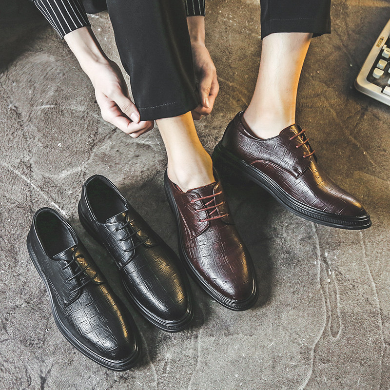 Tide brand tip scalp shoes men business dress casual shoes in leather and high - end Korean edition of high - end 2022 small leather shoes