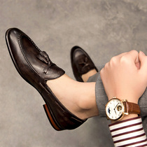 ins tide loafers mens new leather all-match pedal British tassel leather shoes Korean fashion Korean mens shoes