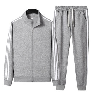 休闲运动服纯棉套装三道杠立领宽松情侣跑步健身两件套开衫卫衣男