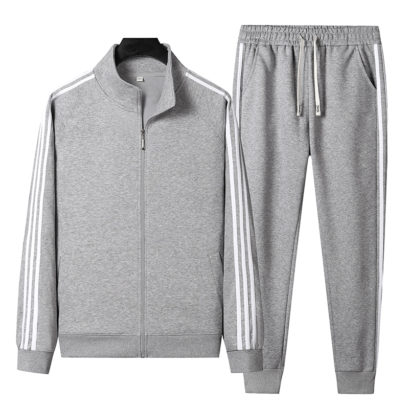 Casual Sportswear Pure Cotton Suit with Three Stripes, Stand-Up Collar, Loose Fit, Couple Running Fitness Two-Piece Set, Cardigan Sweatshirt for Men
