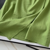 Зеленая юбка, французский стиль, высокая талия, по фигуре, из хлопка и льна