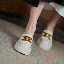 Thick Bottom Lefu Shoes Woman 1 foot pedal white small leather leather leather soft leather full leather heel single shoe flat bottom large size womens shoes