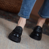 White thick bottom single shoes female Inron wind small leather shoes comeback Gurlefoe One foot pedal genuine leather flat-bottom large size womens shoes