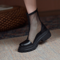 Net Yarn Boots Children Hollowed-out Boots Black Thick Bottom Round Head 2021 New Genuine Leather Retro Martin Boots Thin hollowed out