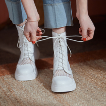 Summer short boots female summer boots 100 lap breathable thin white Martin boots mesh yarn hollowed-out cool boots genuine leather retro