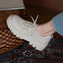 Lefoe shoes female one foot pedal retro Inn wind small leather shoes thick bottom black genuine leather casual shoes 100 lap lace single shoes