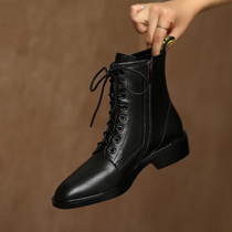 Leather Martin boots womens spring and autumn single boots children autumn and winter English wind Joker short boots flat retro slim