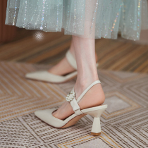 Baotou sandal womens summer high heel lined with thin heel 2021 New and square head fashion genuine leather fairy fairy