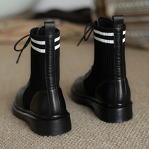 2020 Spring and Autumn new leather lace-up Martin boots female English style thick bottom thick heel retro thin short boots single boots