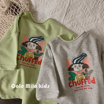 Girls sweatshirt with long-style baby blouses in the spring and autumn in the ocean Korean version Chaochio Childrens long sleeve new childrens clothing