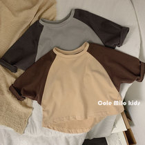 Son-based childrens clothing ~ children parquet-color t-shirt boy pure cotton loose and compassionate South Korea 2022 spring and autumn girl blouses
