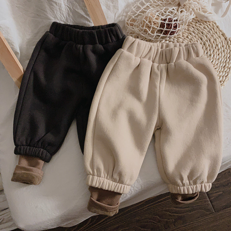 Baby autumn and winter bloomers boys fake two-piece pants Korean girls' clothing children's plus velvet thickening harem pants tide