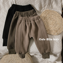 Baby Sweatpants Plus Suede Boy Pants Autumn Winter Style Retro Women Bao Casual Sports Pants Wear South Korea Air Tide