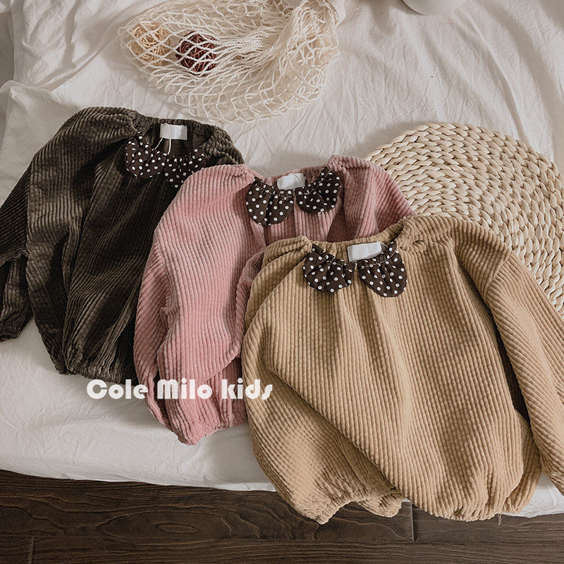 Girls thick T - shirt pure color 2022 spring collar new doll corvey core - han cover tide