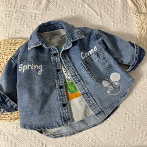 Child Denim Shirt Boy Jacket Spring Autumn Middle Childrens Baby Shirt Girl 2022 Springtime Ocean Air Tide Blouse
