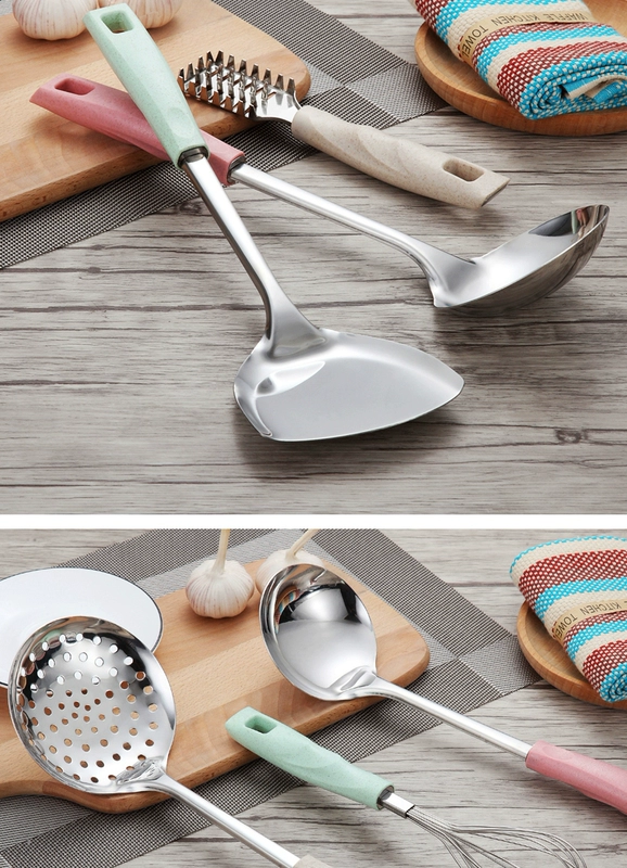 Thìa thép không gỉ đặt xẻng muỗng bếp muỗng colander đồ dùng nhà bếp bảy mảnh đầy đủ bộ dụng cụ nấu ăn gia đình