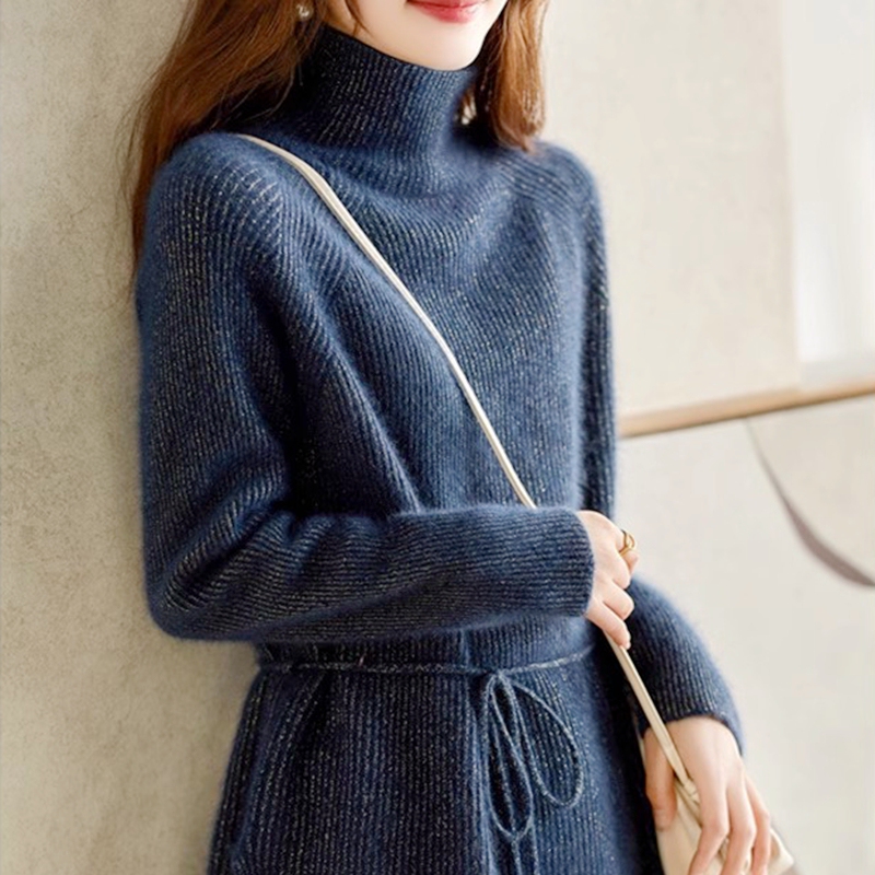 Capacity Kiss Shiny Silk Turtleneck Raccoon Wool Women's Autumn and Winter Light Luxury High-End Versatile Knit Sweater