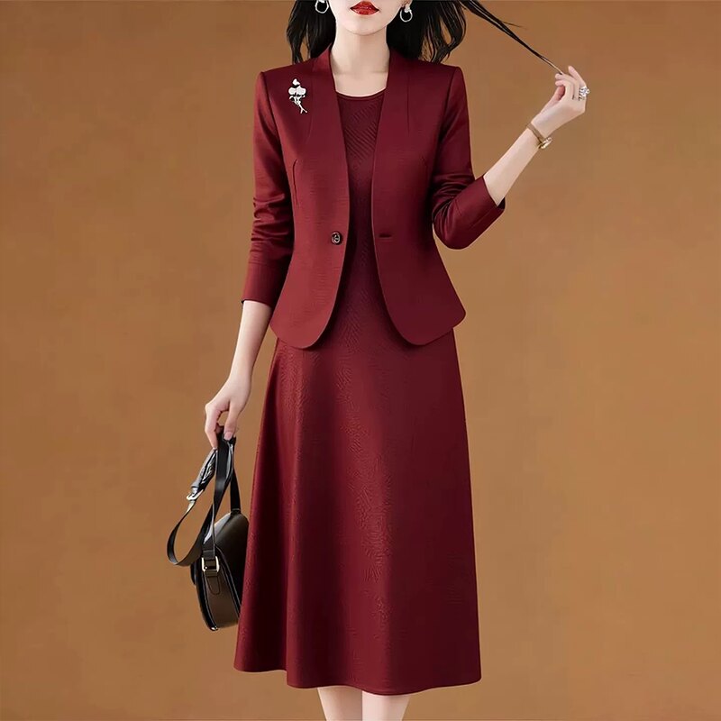 Capacity Kiss Mother-In-Law Wedding Banquet Dress Spring and Autumn Red High-End Plus Size Dress Two-Piece Set Capacity Kiss Mother-In-Law Wedding Banquet Dress Spring and Autumn Red High-End Plus Size Dress Two-Piece Set