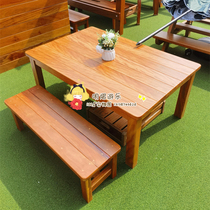Kindergarten outdoor Huanghuali anti-corrosion childrens tables and chairs leisure game tables and benches simulated family courtyard dining tables