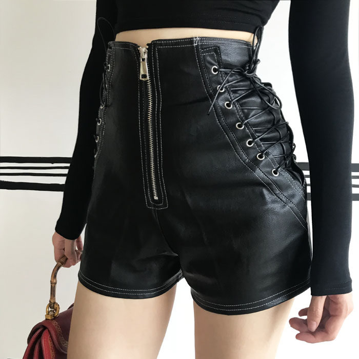 leather shorts lace up