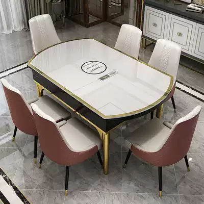 Retractable dining table Simple modern light luxury folding household round table Small apartment household induction cooker dining table and chair combination