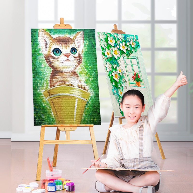 Outdoor solid wooden portable children's sketch art sketch folding bracket 2K4K painting frame drawing board set