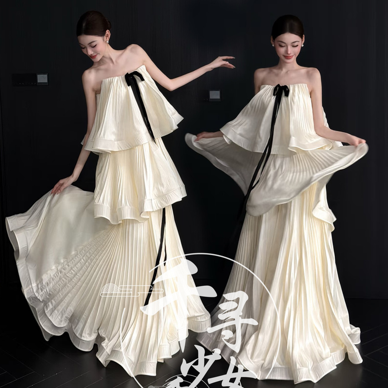 Photo Studio's New Korean-Style Niche Fairy-Like Simple and High-End Bridal Dress for Personal Portrait and Artistic Photography