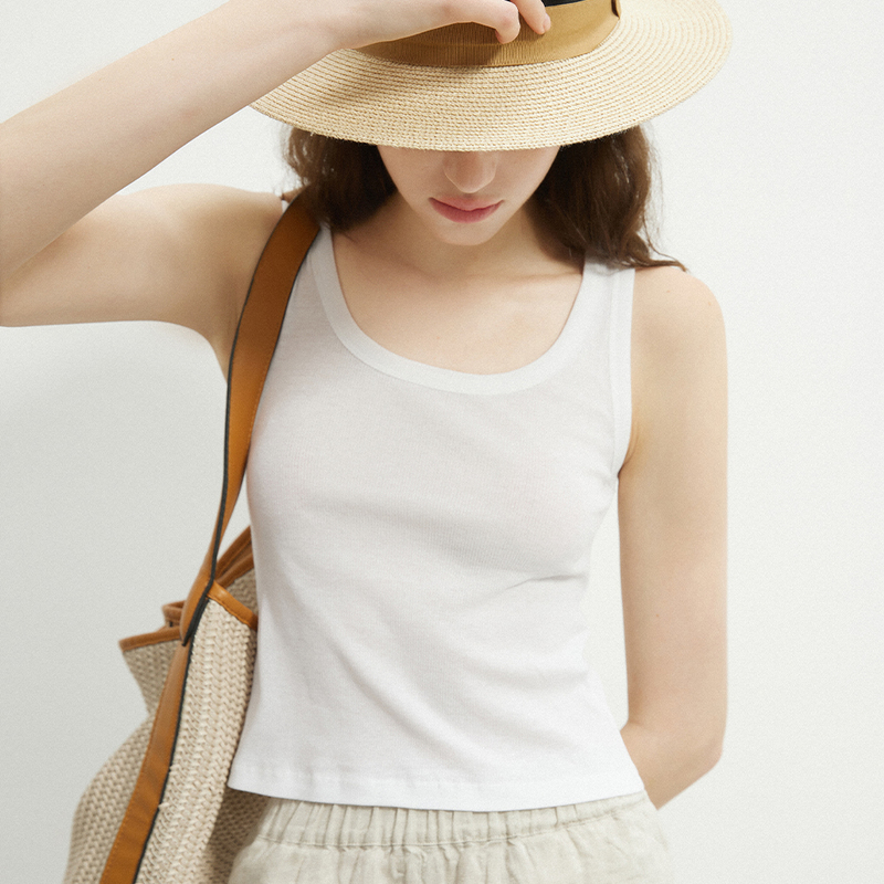 Realistique Basic Versatile U-Neck Ribbed Knit Vest for Women, Summer Sleeveless Top