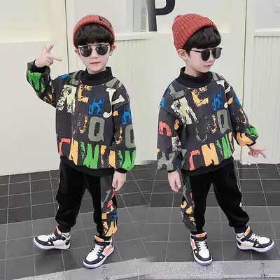 Boy 2021 new autumn suit plus velvet two-piece small children high collar thick cotton T children thick Foreign style autumn clothes