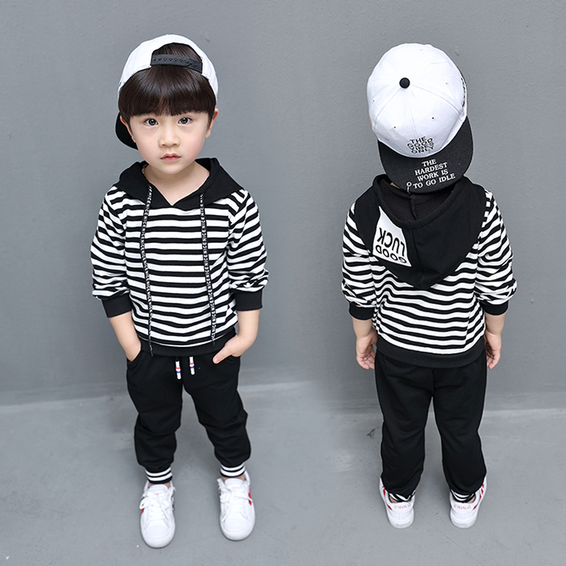 Children's Clothing Boy Spring Clothing Suit 2022 New Spring Middle Children Stripes Sports Two Suits Boy Foreign Pie Boomer Clothes