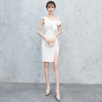 white evening dress women's banquet style usual lady dress light luxury miniature high-end small dress