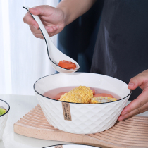 New home large soup bowl ceramic big dish soup bowl tableware set creative salad bowl instant noodle bowl with spoon