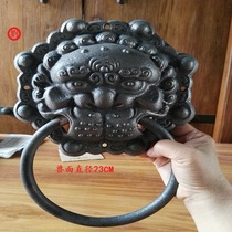 Antique pure copper cast iron door knocker Octagonal lion head handle Ancient Chinese door decoration beast head handle door cymbal piece