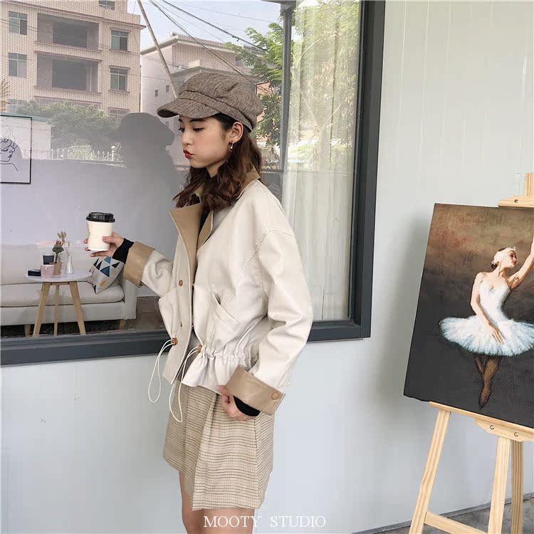 Áo khoác da nữ MOOTY ngắn áo khoác bf gió 2018 phiên bản mới của Hàn Quốc là áo khoác mỏng pu đầu máy thủy triều nhỏ áo khoác da zara