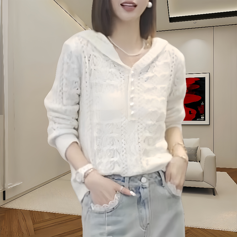 Korean-Style Hollow-Out Hooded Knit Sweater for Women, Autumn and Winter, Loose Pullover, Versatile, Petite Design, Casual Base Layer Top, Trendy Korean-Style Hollow-Out Hooded Knit Sweater for Women, Autumn and Winter, Loose Pullover, Versatile, Petite Design, Casual Base Layer Top, Trendy