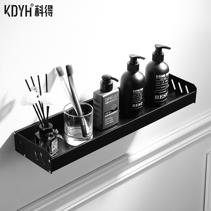 Non-perforated Nordic black space aluminum bathroom shelf dressing room shelf bathroom storage shelf washing bench