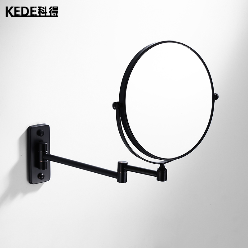 Nordic simple hole-free bathroom beauty mirror Powder room makeup mirror Black antique color makeup mirror Wall-mounted telescopic mirror