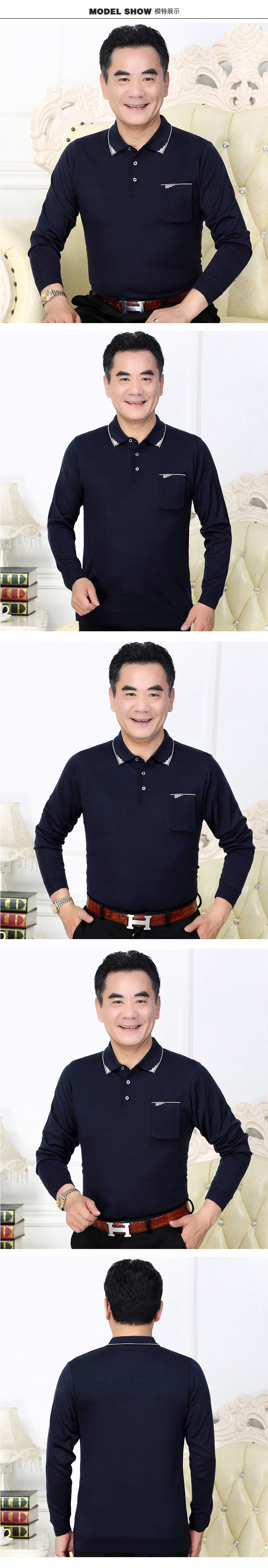 Áo thun nam tay dài mùa thu trung niên có chất liệu cotton mỏng dành cho người già với túi có vạt trên bằng cotton ao thun nam