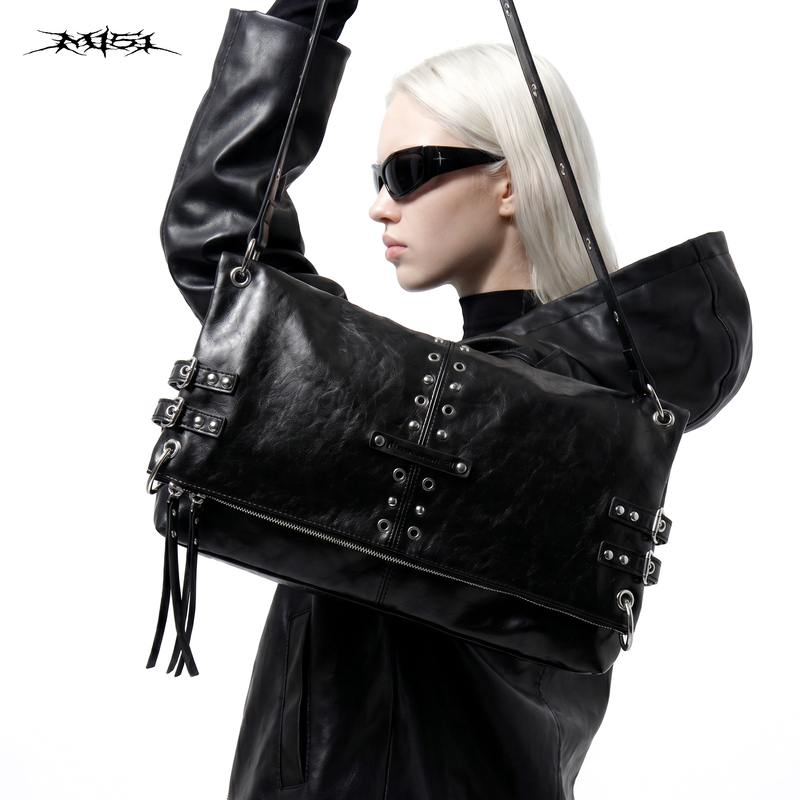 【M151】Reverse Design Original Light Avant-Garde Crossbody Bag Design Foldable Bag with Rivets Punk Large Capacity Bag