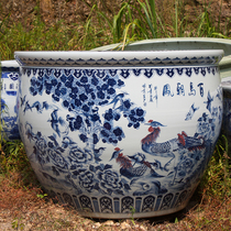 Jingdezhen ceramic fish tank turquoise hand-painted hundreds of birds towards an Fengvilla Courtyard Hotel Water Cylinder Lotus Flowers Sleeping Lotus