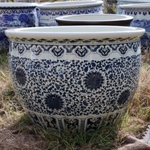 Jingdezhen Hand painted Branches Lotus Ceramic Fish Tank Green Flower Porcelain Cylinder Courtyard Outdoor Balcony Flower Style Fish Turtle water cylinder