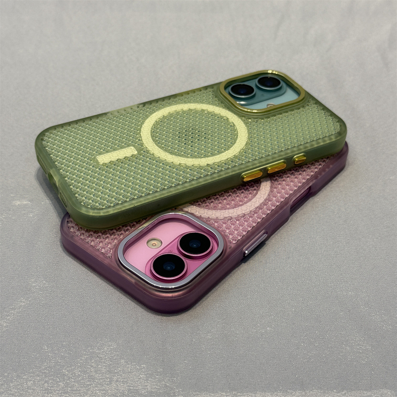 Honeycomb Hole Ice Mist Cooling Magnetic Suction Suitable for iPhone 16 Pro Max Apple 15 Phone Case New Model 17 Ultra-Thin Anti-Slip 14 High-End Metal Frame Large Hole 13 Creative Niche 12 Full Protection Anti-Drop