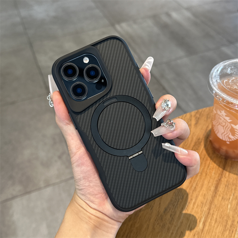 17 Minimalist Carbon Fiber Pattern Magnetic Stand Compatible with iPhone 16 Pro Max Apple 16 Phone Case 15 New Kevlar Pattern 14 Skin Feel Anti-Fingerprint 13 Armor 12 Silicone Full Coverage Anti-Drop